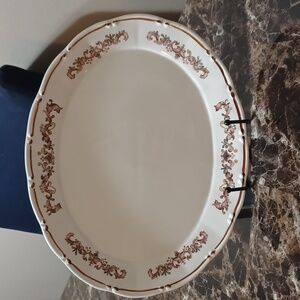 Vintage Cream With Brown Scroll Leaf Design Serving Platter Made In Japan